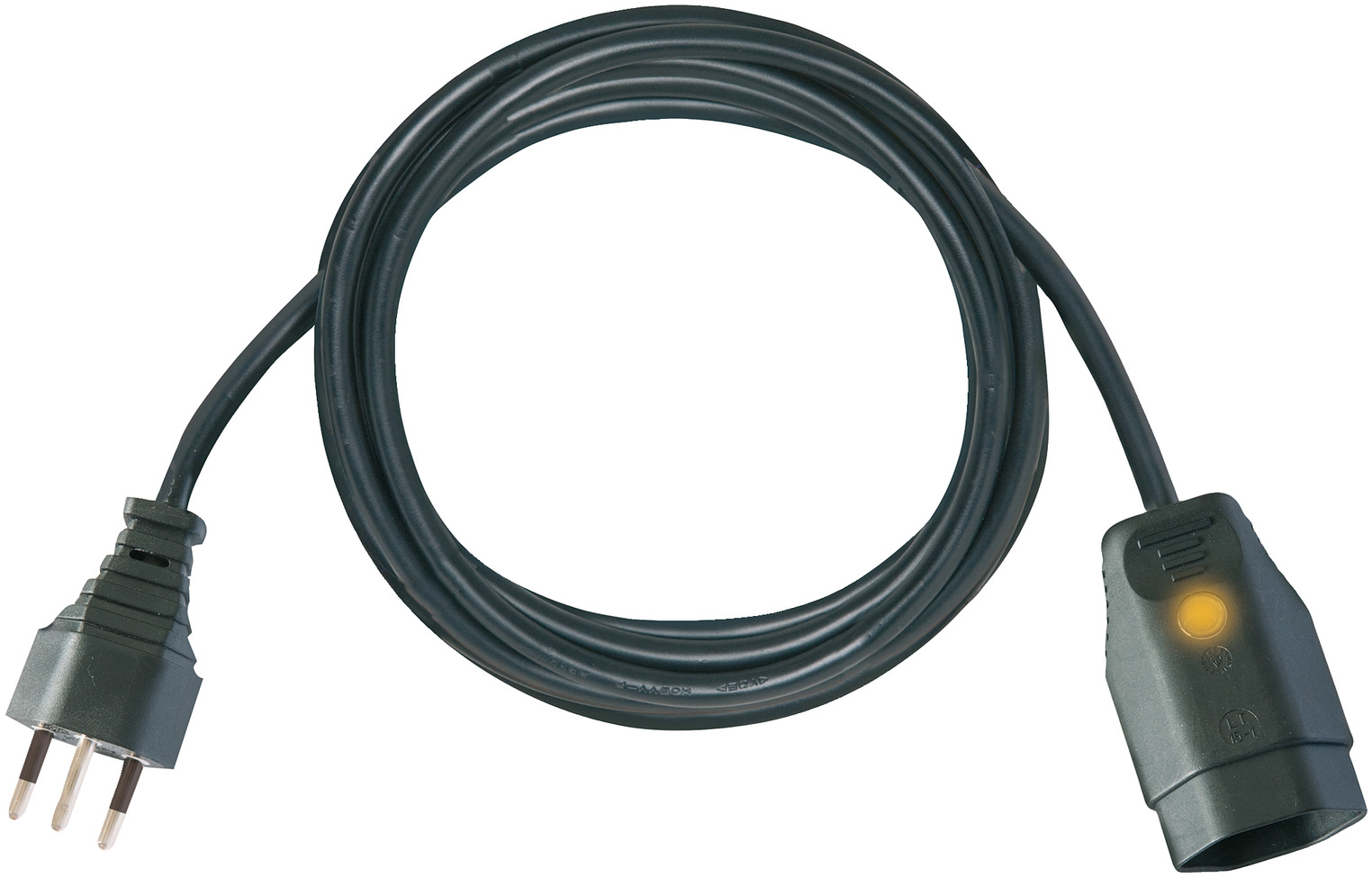 Verlängerungskabel (Kunststoff-Kabel) mit Funktionsleuchte, T12 Stecker,  T13 Kupplung, 3m Kabel H05VV-F 3G1,0 schwarz *CH*