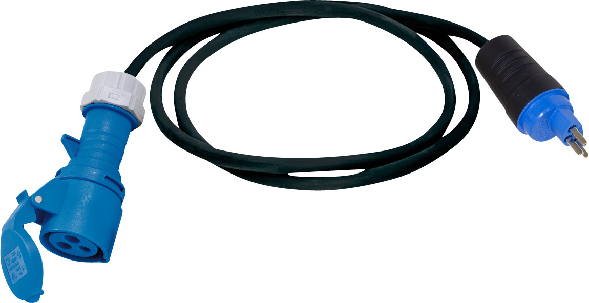 Adapterleitung (Gummi-Neopren), CEE-Kupplung 230V/16A, T23 Stecker (IP55),  Kabel 1.5m H07RN-F 3G2.5 schwarz