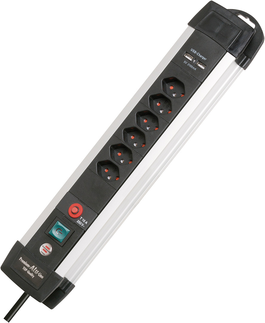 Premium-Alu-Line Multiprise avec chargeur USB 6 prises 3m H05VV-F