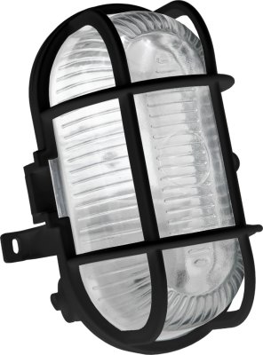 Wand- und Deckenleuchte oval mit Kunststoffgitter schwarz IP44