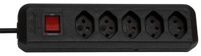 cleverLINE Steckdosenleiste 5-fach schwarz 1,5m H05VV-F 3G1,0 mit Schalter *CH*