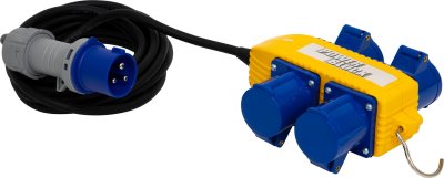 CEE Stromverteiler, 4x CEE-Steckdosen 230V/16A, CEE-Stecker 230V/16A, Kabel 25m H07RN-F 3G2,5 schwarz 