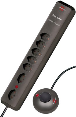 Eco-Line Comfort Switch Steckdosenleiste 6-fach, 2x 90°-Anordnung, anthrazit 2m H05VV-F 3G1,5 mit Trittschalter *CH*