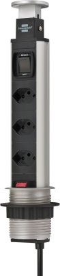 Tower Power Tischsteckdosenleiste 3-fach 2m H05VV-F 3G1,5 *CH*