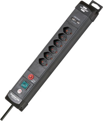 Premium-Line Steckdosenleiste mit 2x USB-Ladefunktion 6-fach schwarz 3m H05VV-F3G1,5 *CH*