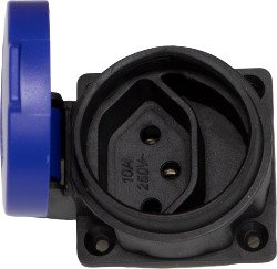 Einbaudose T13, 230V/10A, mit Klappdeckel, blau/schwarz, IP55 