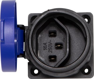 Einbaudose T23, 230V/16A, mit Klappdeckel, blau/schwarz, IP55 