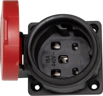 Einbaudose Typ25, 400V/16A, mit Klappdeckel, rot/schwarz, IP55 