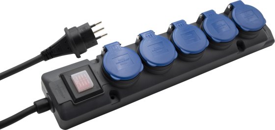 Super-Solid Steckdosenverteiler 5x T13 Steckdosen, T13 Stecker, 5m H07RN-F 3G1,5 anthrazit/blau, IP55 - Produktbild