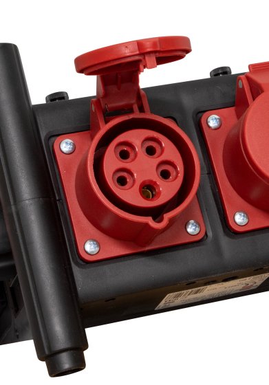 Kompakter Stromverteiler BSV 3 - FI/16, 3x CEE 400V/16A, 2x Typ T25 (IP55), 2x Typ T23 (IP55) *CH* - Produktansicht