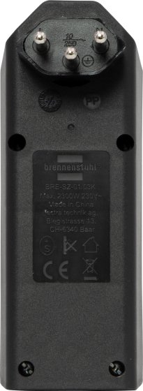 cleverLINE Abzweigstecker 3-fach schwarz mit Schalter, drehbar bis 300° mit Aufhänger *CH* - Produktansicht