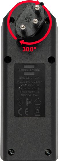 cleverLINE Abzweigstecker 3-fach schwarz mit Schalter, drehbar bis 300° mit Aufhänger *CH* - Produktansicht