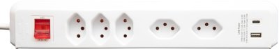 cleverLINE Steckdosenleiste mit Schalter, 3+2-fach weiss mit USB Typ-A und USB Typ-C, 3m H05VV-F 3G1.0 *CH*