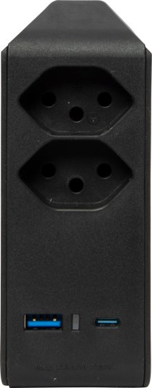 cleverLINE Abzweigstecker 2-fach schwarz mit USB Typ-A und Typ-C, drehbar bis 300° ohne Aufhänger *CH* - Produktansicht