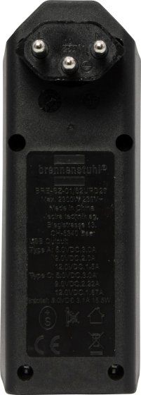 cleverLINE Abzweigstecker 2-fach schwarz mit USB Typ-A und Typ-C, drehbar bis 300° ohne Aufhänger *CH* - Produktansicht