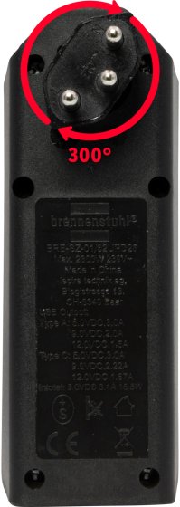 cleverLINE Abzweigstecker 2-fach schwarz mit USB Typ-A und Typ-C, drehbar bis 300° ohne Aufhänger *CH* - Produktansicht