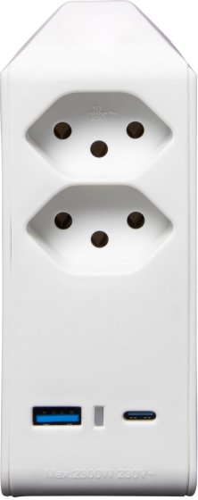cleverLINE Abzweigstecker 2-fach weiss mit USB Typ-A und USB Typ-C, drehbar bis 300° ohne Aufhänger *CH* - Produktansicht