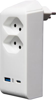 cleverLINE Abzweigstecker 2-fach weiss mit USB Typ-A und USB Typ-C, drehbar bis 300&deg; ohne Aufh&auml;nger *CH*