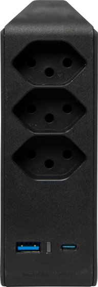 cleverLINE Abzweigstecker 3-fach schwarz mit USB Typ-A und USB Typ-C, drehbar bis 300° ohne Aufhänger *CH* - Produktansicht