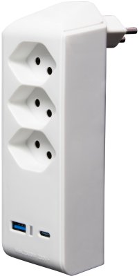 cleverLINE Abzweigstecker 3-fach weiss mit USB Typ-A und USB Typ-C drehbar bis 300&deg; ohne Aufh&auml;nger *CH*