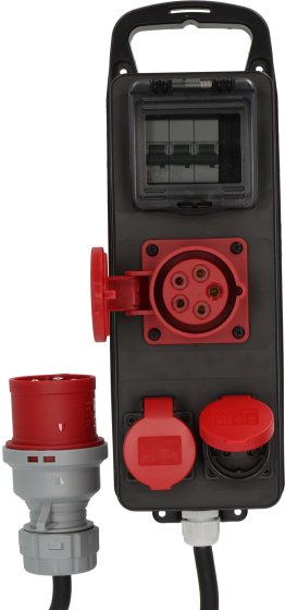 CEE Adapter BSV P LS 400V/32A auf 400V/16A, 1x CEE 16A + 2x T25 Steckdosen, CEE 32A Stecker, 1m H07RN-F 5G2,5 schwarz *CH* - Produktansicht