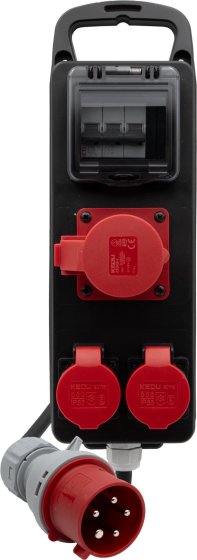 CEE Adapter BSV P LS 400V/32A auf 400V/16A, 1x CEE 16A + 2x T25 Steckdosen, CEE 32A Stecker, 1m H07RN-F 5G2,5 schwarz *CH* - Produktbild