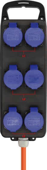Portabler Stromverteiler BSV P CEE/5, 6x T23 (IP55), 2m N07V3V3 5G2,5 orange - Produktansicht