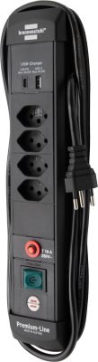 Premium-Line Steckdosenleiste 4-fach mit USB C PD 30W und USB A 18W schwarz 3m H05VV-F 3G1,5