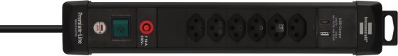 Premium-Line Steckdosenleiste 6-fach mit USB C PD 30W und USB A 18W schwarz 3m H05VV-F 3G1,5 - Produktansicht