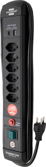 Premium-Line Steckdosenleiste 6-fach mit USB C PD 30W und USB A 18W schwarz 3m H05VV-F 3G1,5 - Produktbild