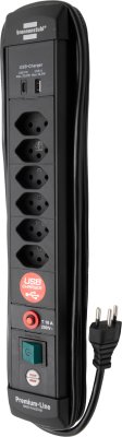 Premium-Line Steckdosenleiste 6-fach mit USB C PD 30W und USB A 18W schwarz 3m H05VV-F 3G1,5