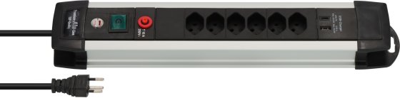 Premium-Alu-Line Steckdosenleiste 6-fach mit USB C PD 30W und USB A 18W 3m H05VV-F3G1,5 - Produktansicht