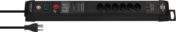 Premium-Line 60.000A &Uuml;berspannungsschutz-Steckdosenleiste mit PD USB-Ladefunktion 6-fach 3m H05VV-F 3G1,5 - Produktansicht
