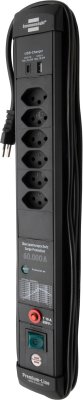 Premium-Line 60.000A &Uuml;berspannungsschutz-Steckdosenleiste mit PD USB-Ladefunktion 6-fach 3m H05VV-F 3G1,5