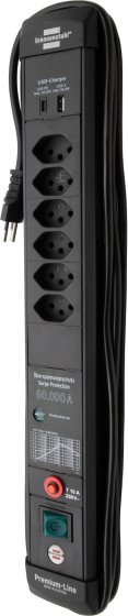 Premium-Line 60.000A &Uuml;berspannungsschutz-Steckdosenleiste mit PD USB-Ladefunktion 6-fach 3m H05VV-F 3G1,5 - Produktbild