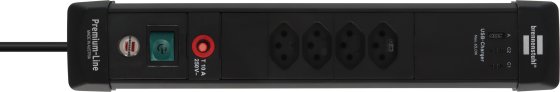 Premium-Line Steckdosenleiste 4-fach (Typ T13) mit 2x USB C PD 65W und USB A 18W schwarz, 3m H05VV-F 3G1,5 - Produktansicht