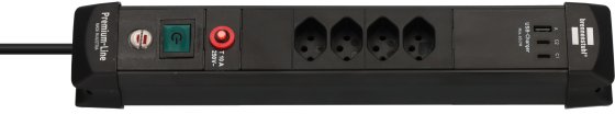 Premium-Line Steckdosenleiste 4-fach (Typ T13) mit 2x USB C PD 65W und USB A 18W schwarz, 3m H05VV-F 3G1,5 - Produktbild