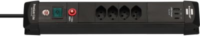 Premium-Line Steckdosenleiste 4-fach (Typ T13) mit 2x USB C PD 65W und USB A 18W schwarz, 3m H05VV-F 3G1,5