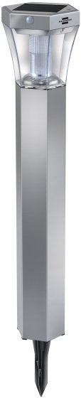 Solar LED-Fußwegleuchte SOL FL 13007 IP44 mit Infrarot-Bewegungsmelder und Dämmerungssensor 13xLED 91lm Farbe Alu/Silber - Produktbild